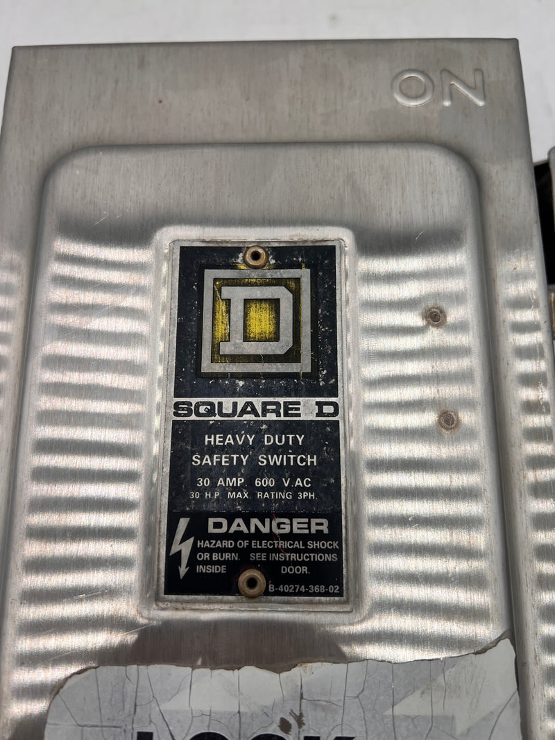 Square D HU361DSEI Heavy Duty Safety Switch 600v 30 Amp with Square D EK300-1 Electrical Interlock Switch