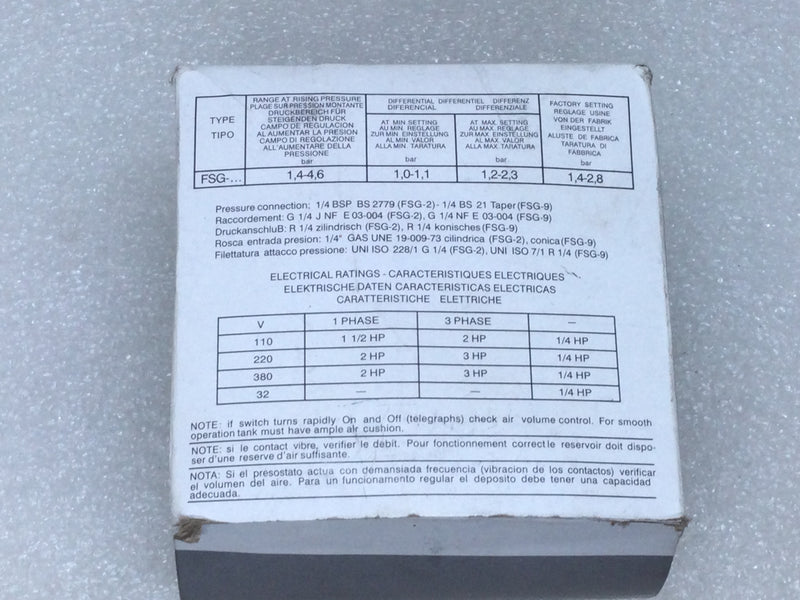 Square D Type FSG-2 Class 9013 Pumptrol Water Pump Pressure Switch