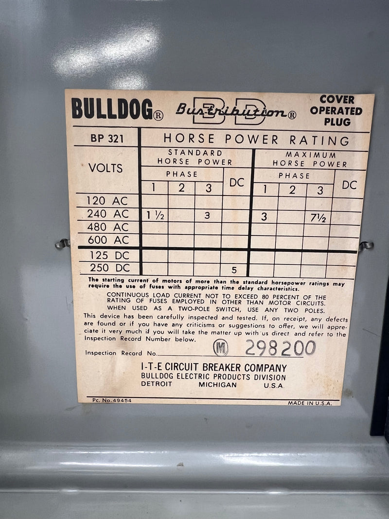 ITE/Bulldog BP321 30 Amp 240v 3 Phase Bus-tribution