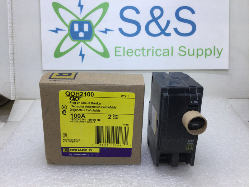 Square D QOH2100 100 Amp 2 Pole 120/240V Plug on Circuit Breaker