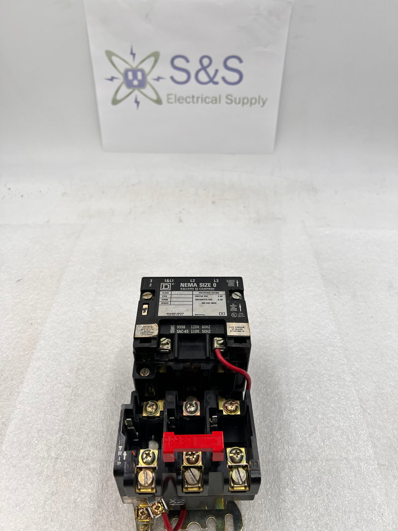 Square D 8536SBO2A Contactor 600V Max Series A 3-Phase Size 0  SAC-45 SMBD 9998 120V 60Hz 110V 50Hz