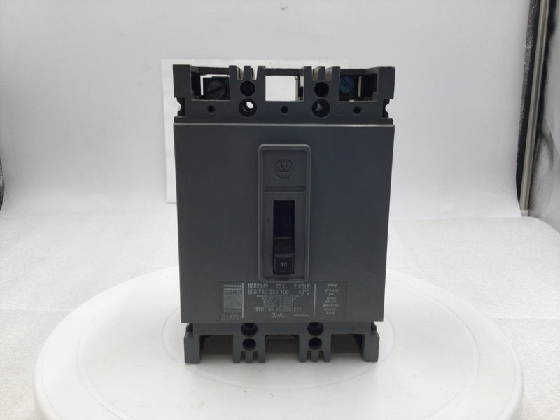 Westinghouse HFB2040 40 Amp 2 Pole 600V Circuit Breaker