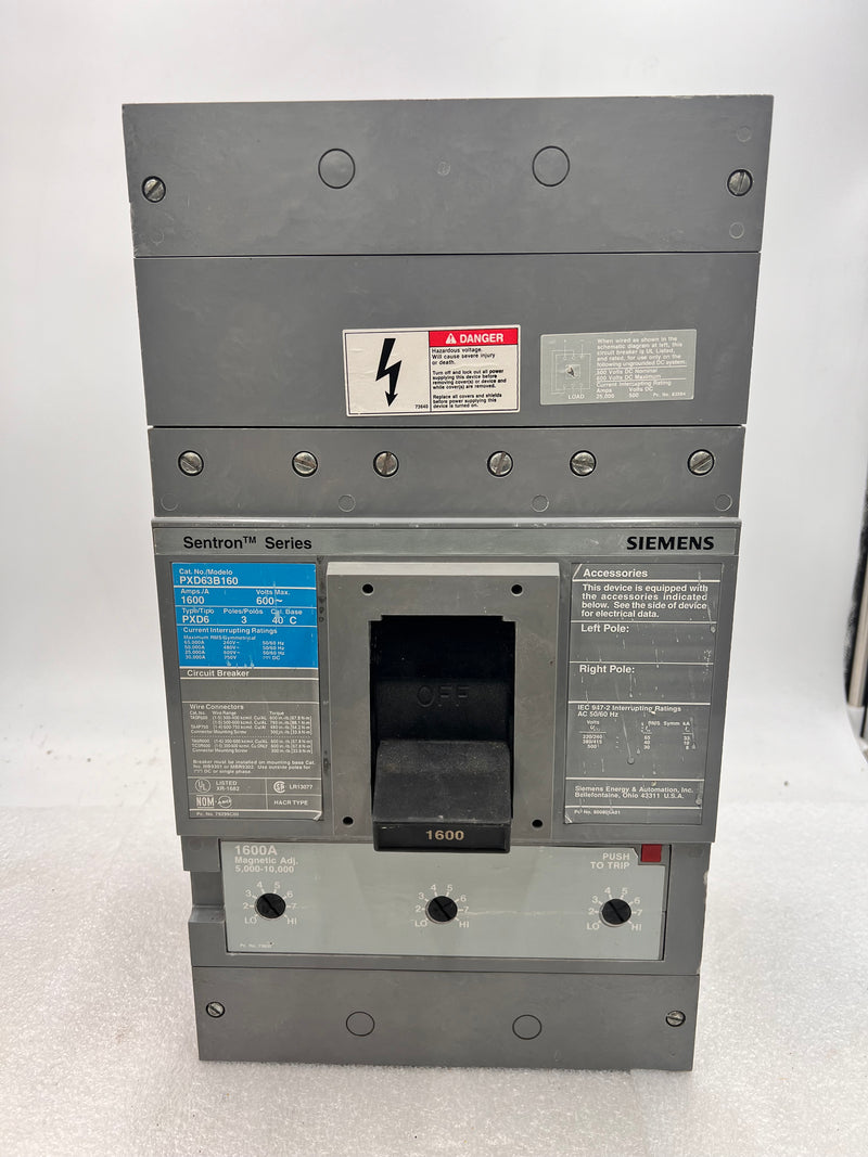 Siemens Sentron PXD63B160 1600Amp 600v 3 Poles Type PXD6 HACR Type Frame