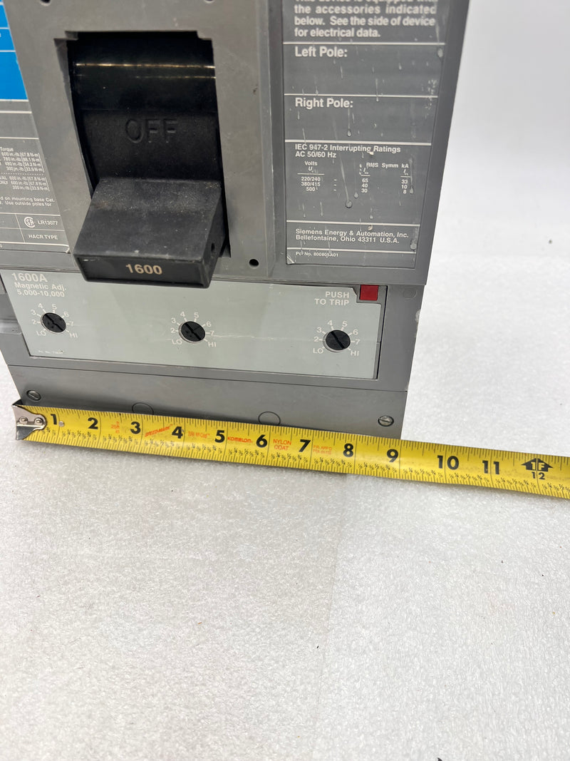 Siemens Sentron PXD63B160 1600Amp 600v 3 Poles Type PXD6 HACR Type Frame