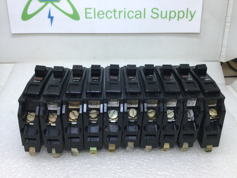 Lot of 10 - Square D QO130 30 Amp 1 Pole 120/240V Circuit Breaker - Black Face