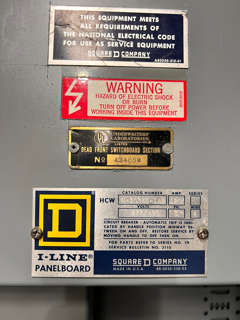 Square D M-30365-1A2 I-line PanelBoard 1200 Amp 277/480V 3 Phase 4 Wire