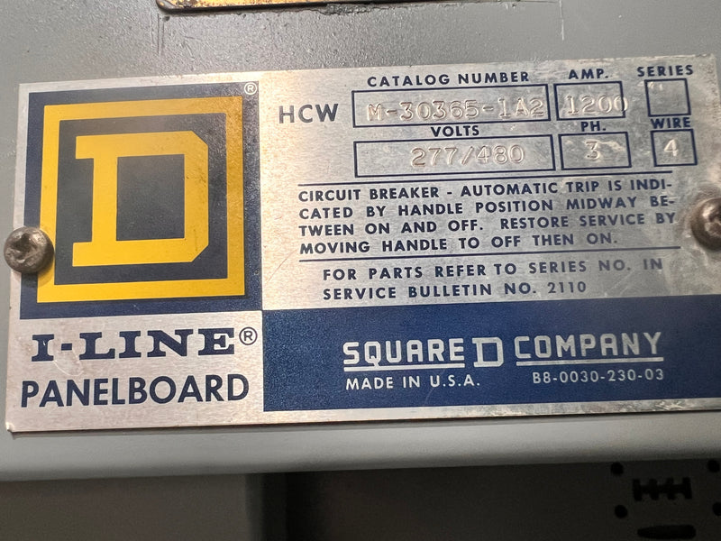 Square D M-30365-1A2 I-line PanelBoard 1200 Amp 277/480V 3 Phase 4 Wire