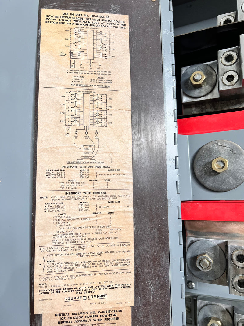 Square D M-30365-1A2 I-line PanelBoard 1200 Amp 277/480V 3 Phase 4 Wire