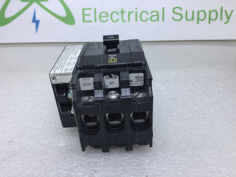 Square D QOB31001021 3 Pole 100 Amp 120/240vac Type QOB Shunt Trip Circuit Breaker