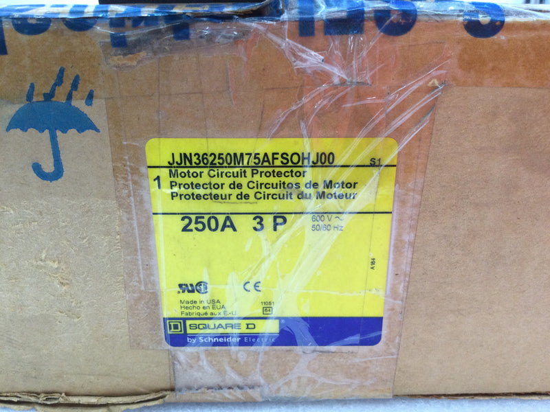 Square D JJN36250M75AFSOHJ00 250 Amp 3 Pole 600V 25kA Plug In Motor Circuit Protector