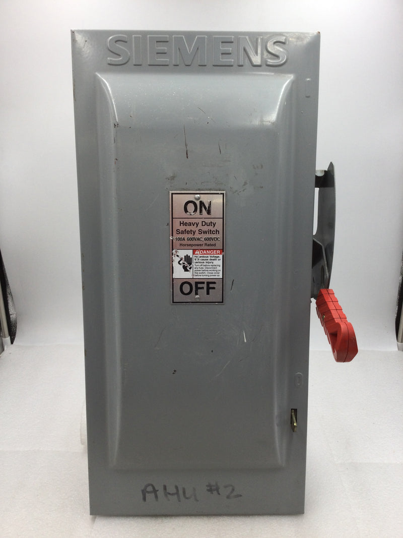 Siemens HNF363 100 Amp 660V Nema 1 Indoor Safety Switch Non-Fused