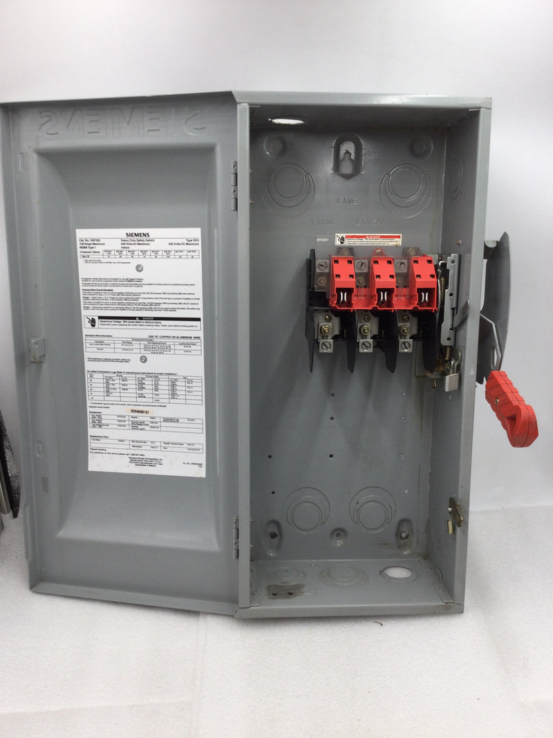 Siemens HNF363 100 Amp 660V Nema 1 Indoor Safety Switch Non-Fused