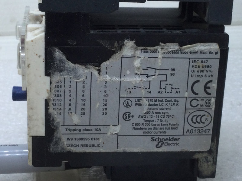 Square D/Telemecanique LC1K0910F7 With LR2K0312 3 Pole 9A 5Hp @ 480VAC Max Non-Reverse Auxiliary Contact