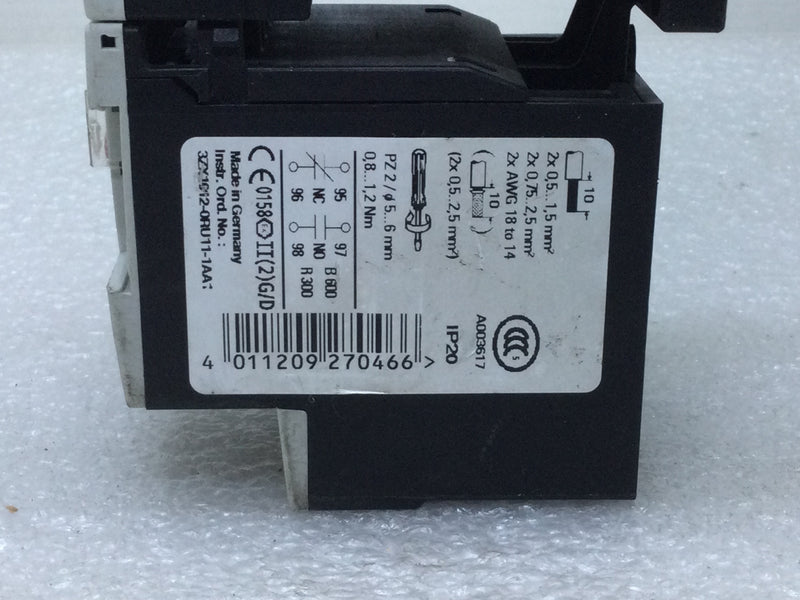 Siemens Contactor 3RT1016-1BB41 W/ Overload Relay 3RU1116-1KB0