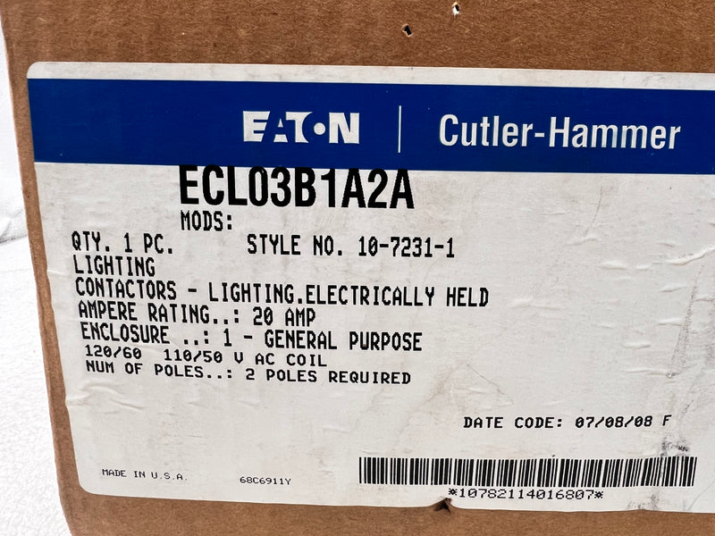 Cutler Hammer ECL03B1A2A 20 Amp 2 Pole 120v Enclosed CN35BN2 Series B1 Lighting Contactor