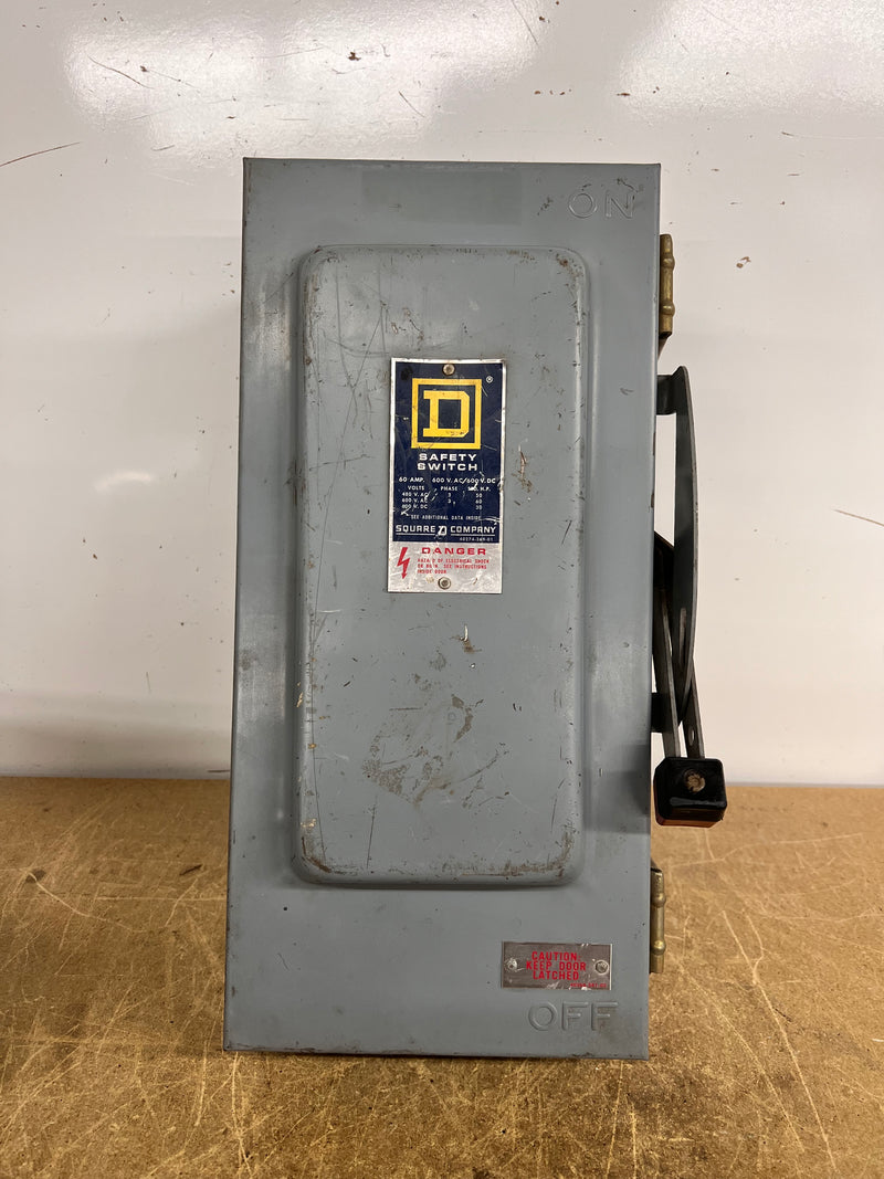 Square D Non Fusible Safety Switch HU362A 60 Amp 600v 3 Pole Nema 1 Enclosure