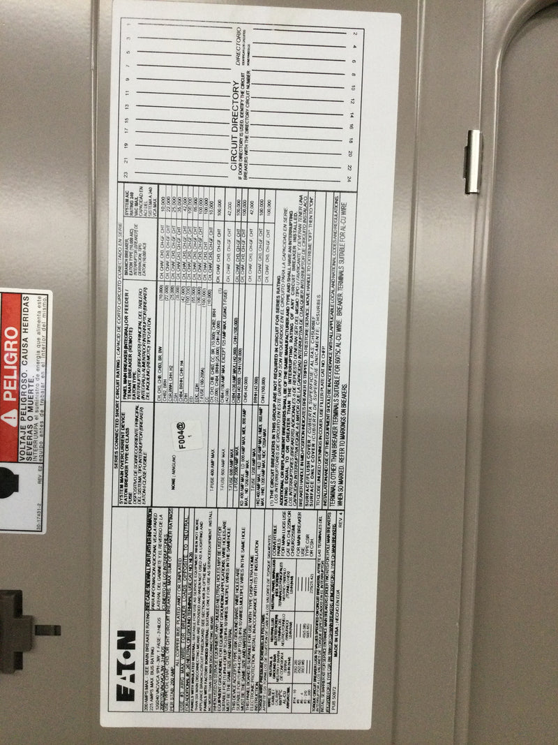 Eaton 200/225 Amp 120/240V 1 Phase 3 Wire 24 Space Panel Cover 30.25" x 15.25"