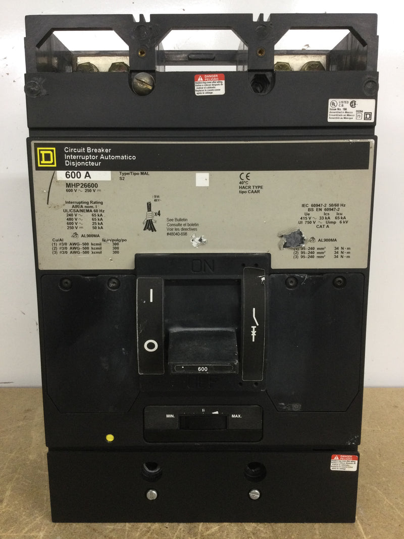 Square D MHP26600 MH600A 2 Pole 600 Volt 600 Amp Circuit Breaker