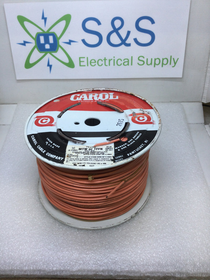 Carol Wire 75250 16 AWG Stranded TFFN Wire 600 Volt Gasoline and Oil Resistant 500' Reel Orange Jacket