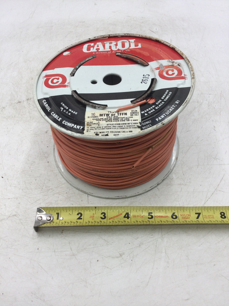 Carol Wire 75250 16 AWG Stranded TFFN Wire 600 Volt Gasoline and Oil Resistant 500' Reel Orange Jacket