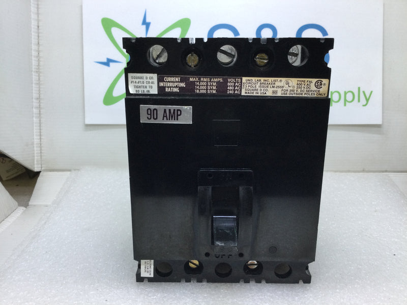 Square D FAL36090 90 Amp 3 Pole Circuit Breaker