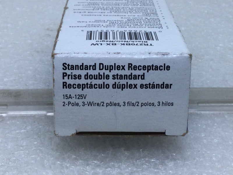 Eaton TR270BK-BX-LW Standard Duplex Receptable Black 15 Amp 125V 2-Polw 3-Wire