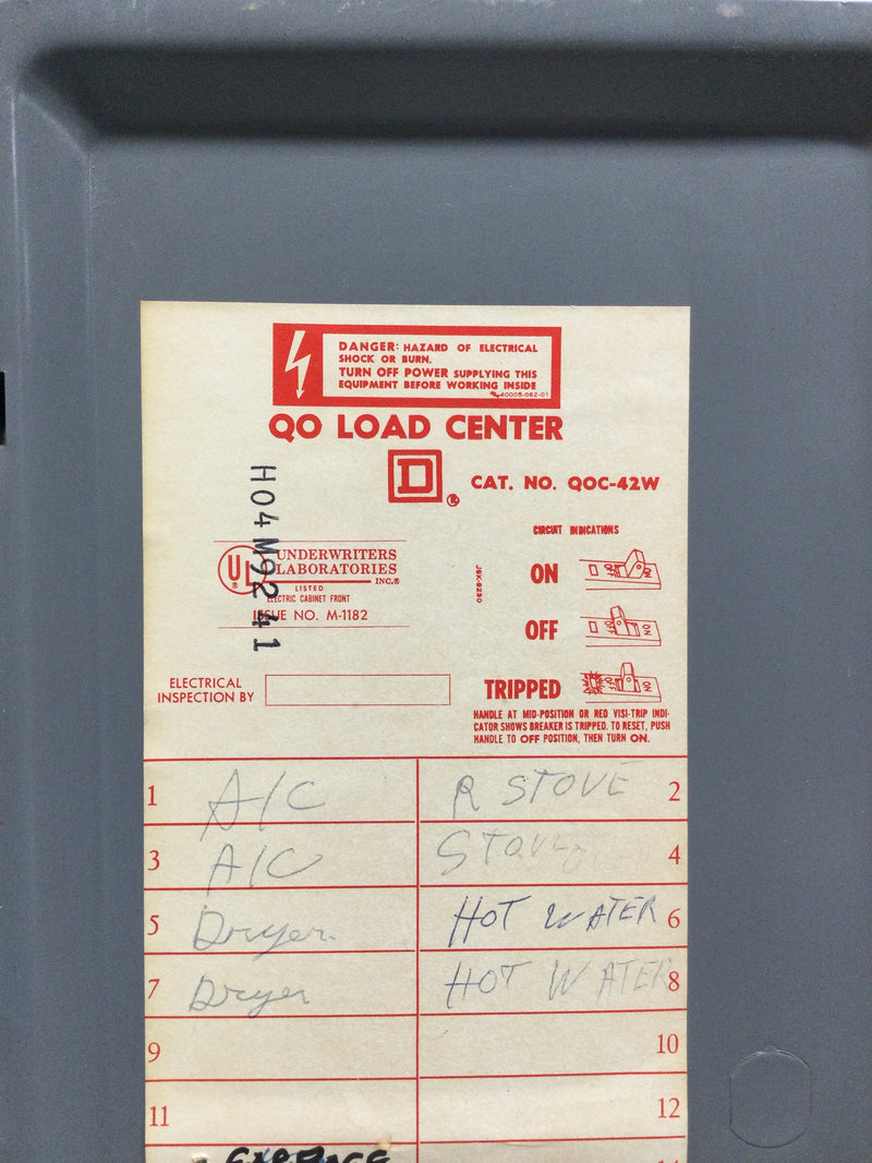 Square D QOC-42W 42 Space (Cover Only) Pulled From QO442W 3Ph Breaker Panel Type QO 31 3/4" x 15 1/2"