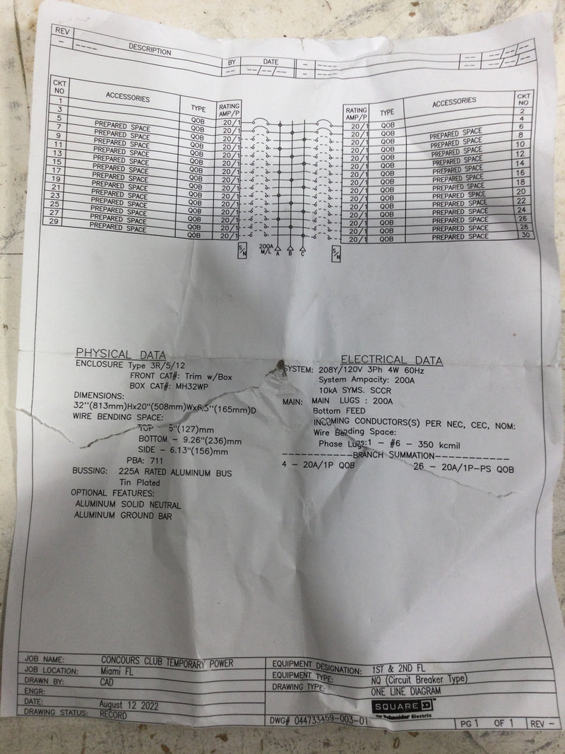 Square D NQ294473345900300001 200 amp, 208/120V, 3 PH, 4 Wire 30 Space Main Breaker Panel Interior