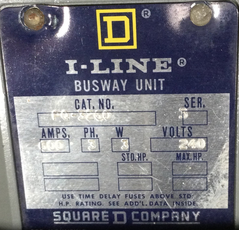 Square D PQ-3260 600 Amp I-Line Busway Unit Plug-In Duct