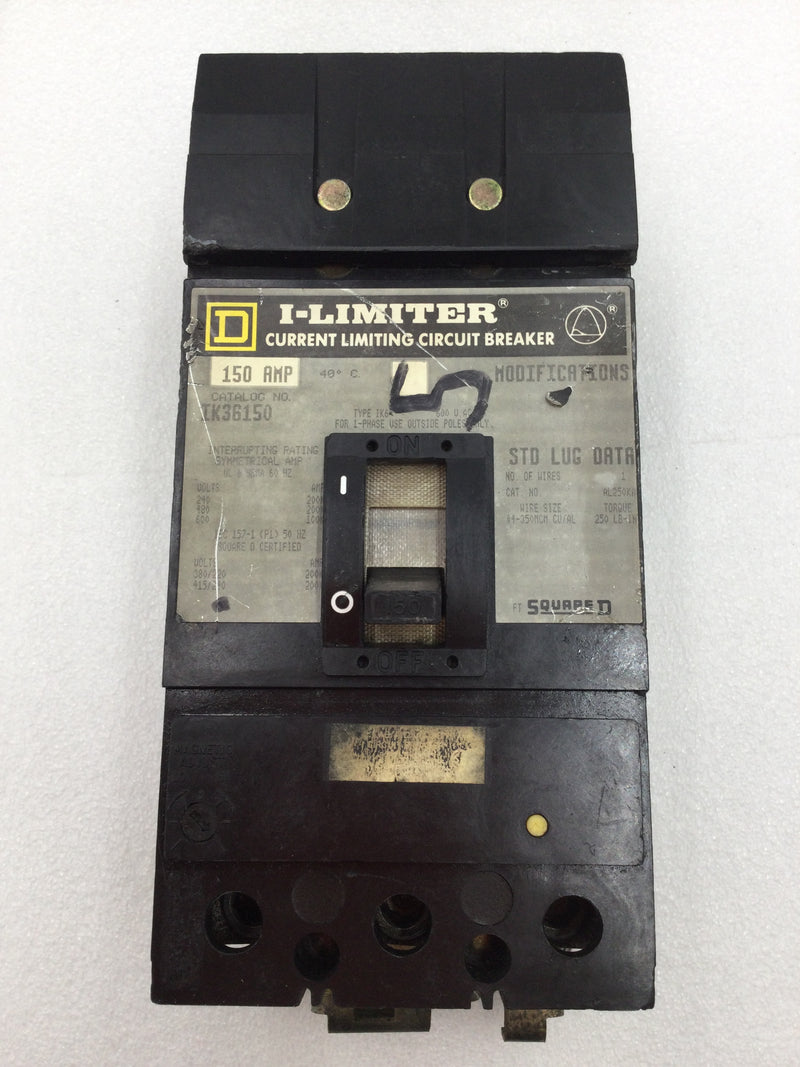 Square D IK36150 3 Pole 150 Amp 200 KAIC 600VAC Type IK I-Line Circuit Breaker