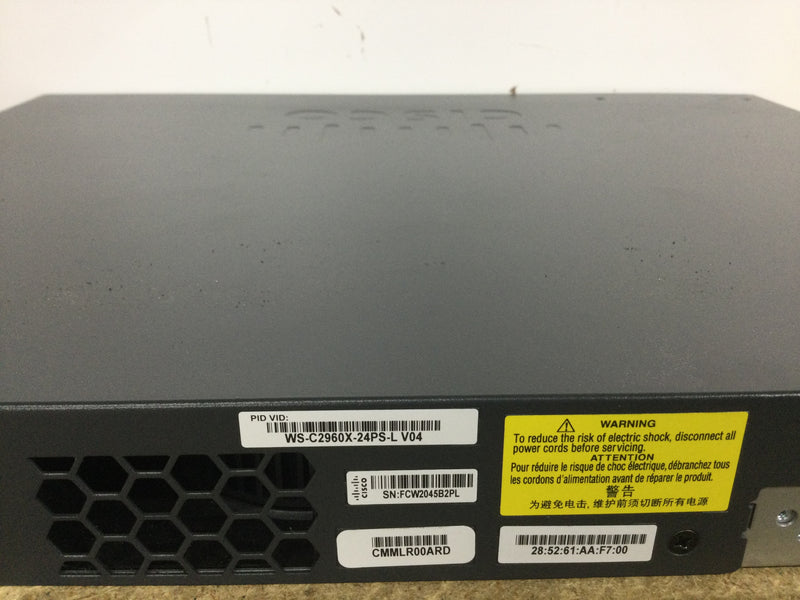 Cisco WS-C2960X-24PS-L 24 Port Gigabit POE+ Switch IOS-15.2