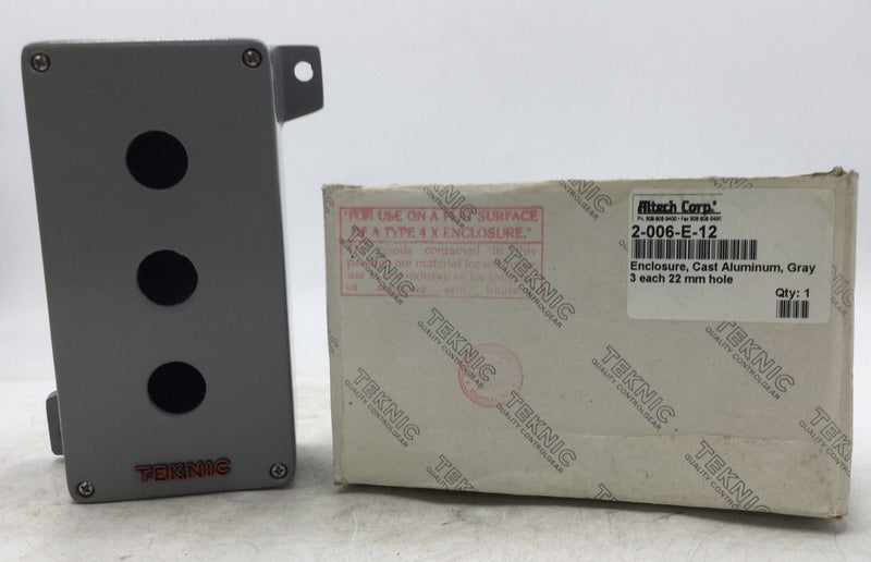 Altech 2-006-E-12 Enclosure, Cast Aluminum, Gray, 3 each 22mm holes