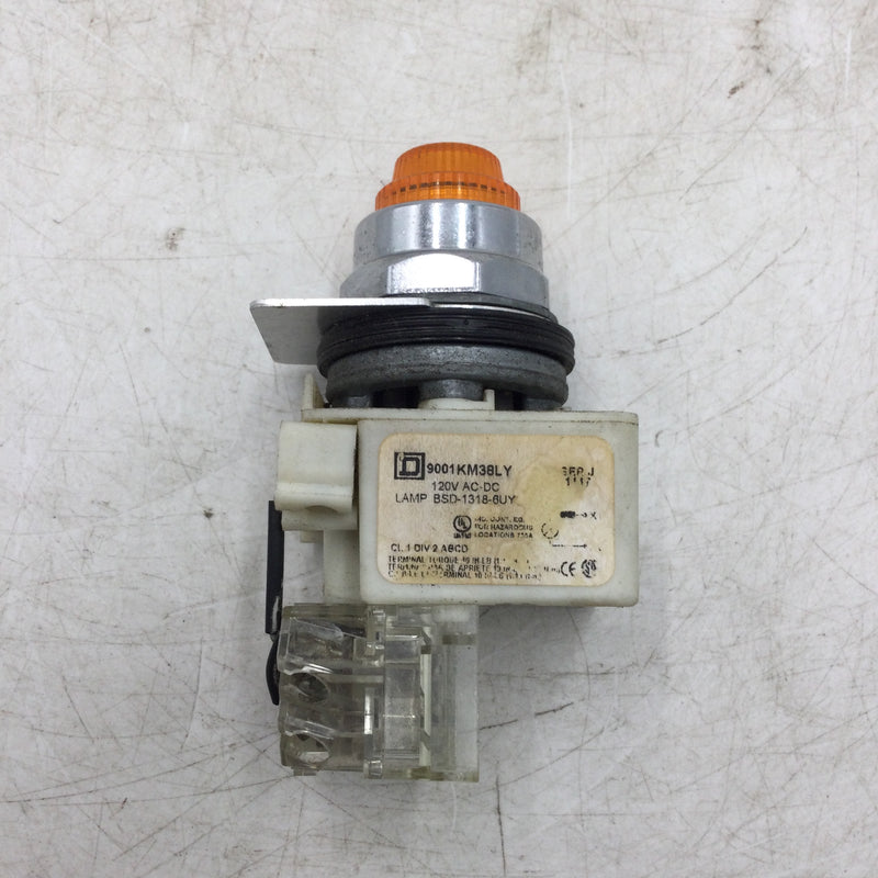 Square D 9001KM38LY Orange Pilot Light 120 Volt AC/DC