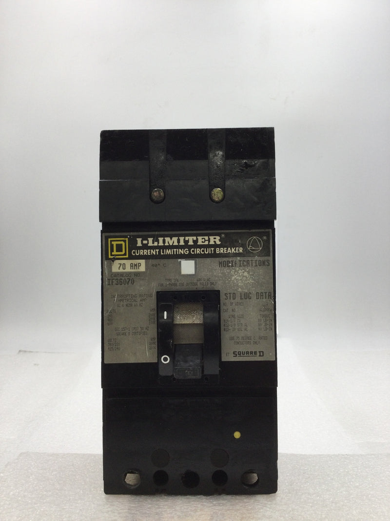 Square D IF36070 70 Amp 3 Pole 600 VAC I-Limiter Circuit Breaker