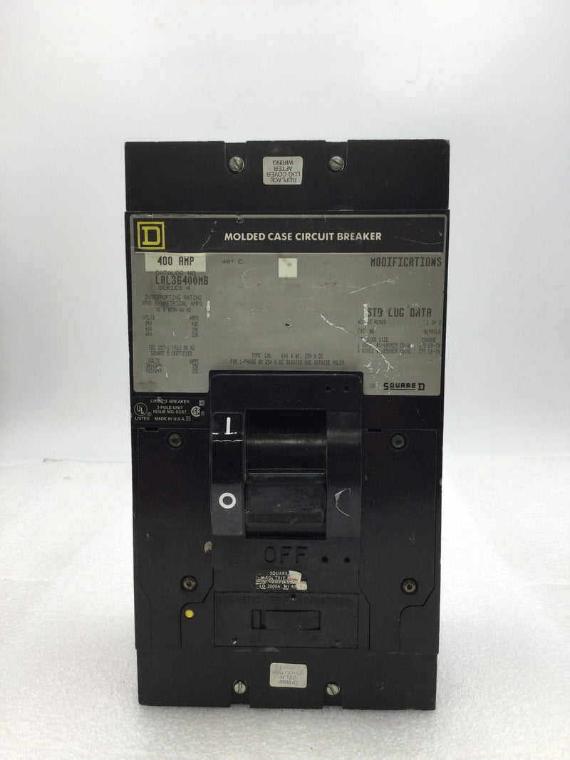 Square D LAL36400MB 3 Pole 400 Amp 600 VAC Type LAL Circuit Breaker