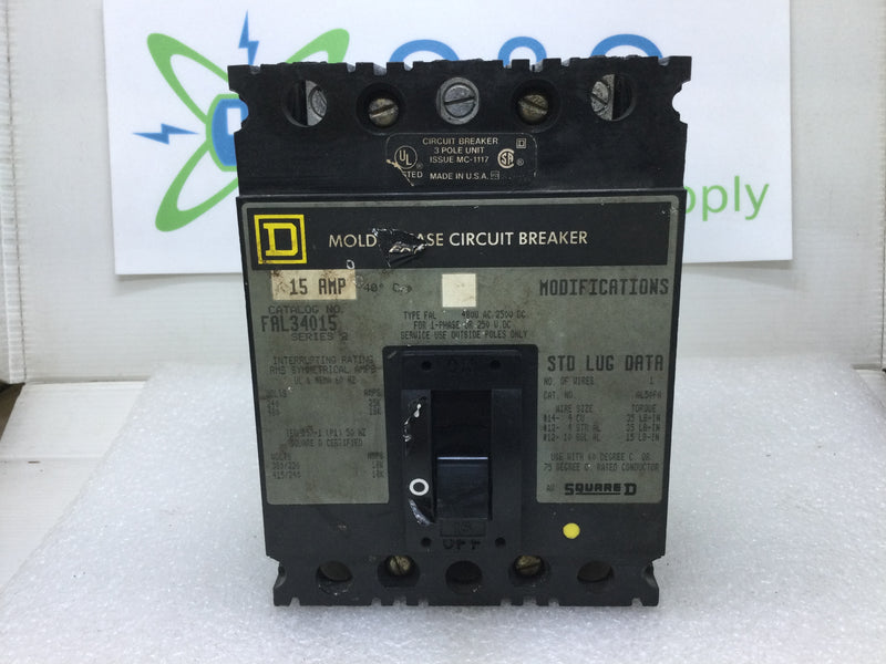 Square D FAL34015 15 Amp 3 Pole 480Vac 250VDC Circuit Breaker