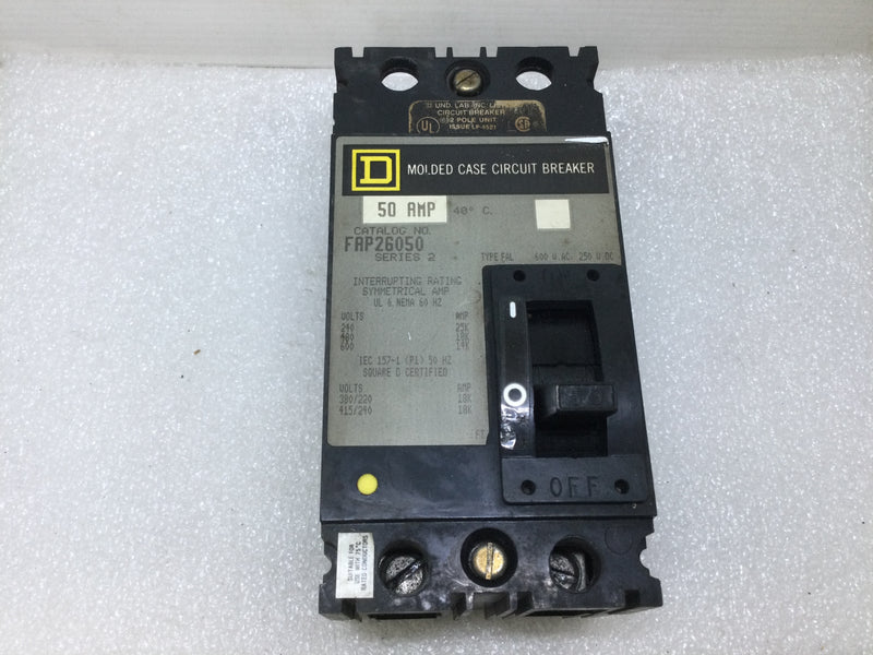 Square D FAP26050 50 Amp 2 Pole 600V Molded Case Circuit Breaker