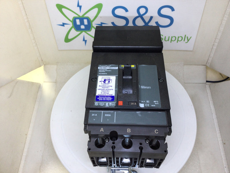 Square D HGA36020TA 3 Pole 20 Amp 600V Model PowerPact HG 060 Circuit Breaker