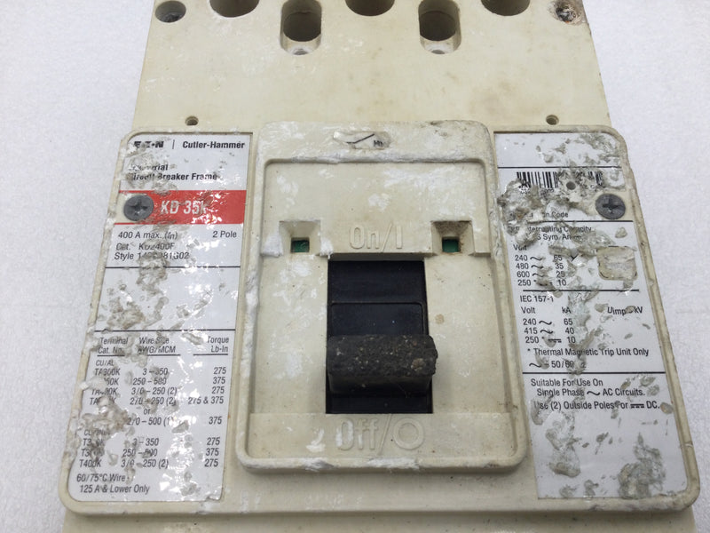 Eaton KD2400F 400 Amp 2 Pole 240-600 VAC Molded Case Circuit Breaker with Adjustable Trip
