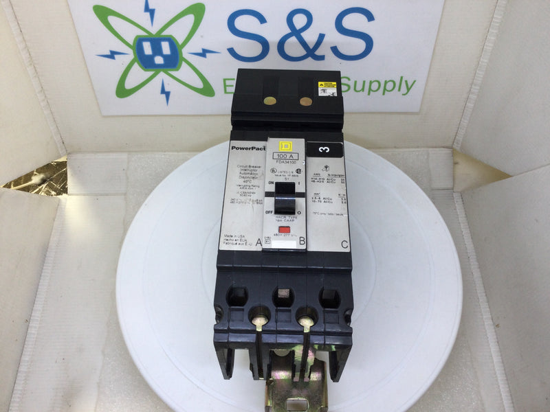 Square D FDA34100 100 amp 3 Pole I-Line Circuit Breaker 480Y/277VAC Powerpact Type FDA Circuit Breaker