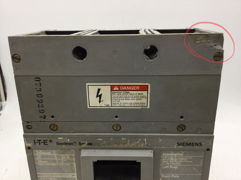 ITE/Siemens JXD63H400 400 Amp 3 Pole 600Vac Sentron Series Circuit Breaker