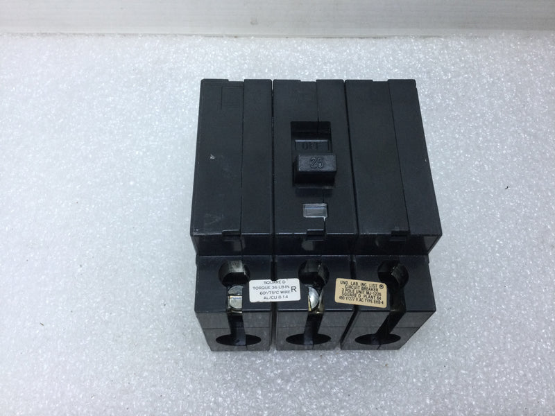 Square D EHB34025 3 Pole 25 Amp 480V Bolt on Circuit Breaker