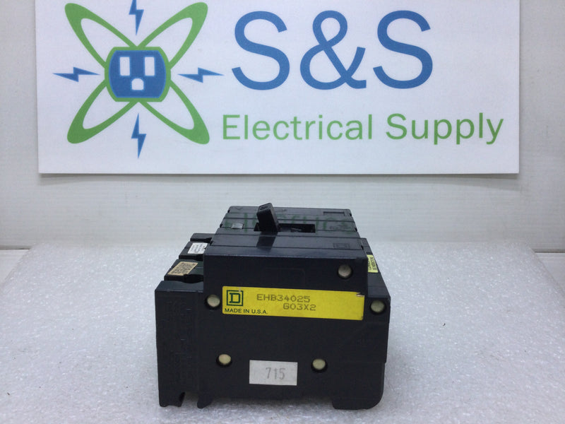 Square D EHB34025 3 Pole 25 Amp 480V Bolt on Circuit Breaker