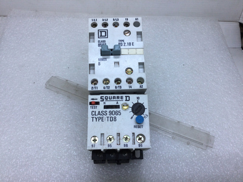 Square D PD 2.10E Contactor Class 8502 110/120V/Included Overload Relay TD8 Class 9065