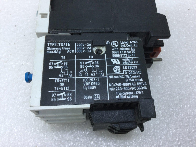 Square D PD 2.10E Contactor Class 8502 110/120V/Included Overload Relay TD8 Class 9065