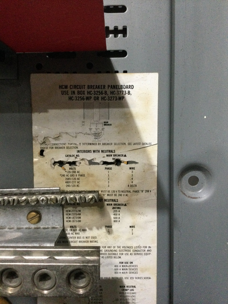 Square D 82444-596 225 Amp 277/480V 3 Phase 4 Wire Panelboard 73.5" x 32"