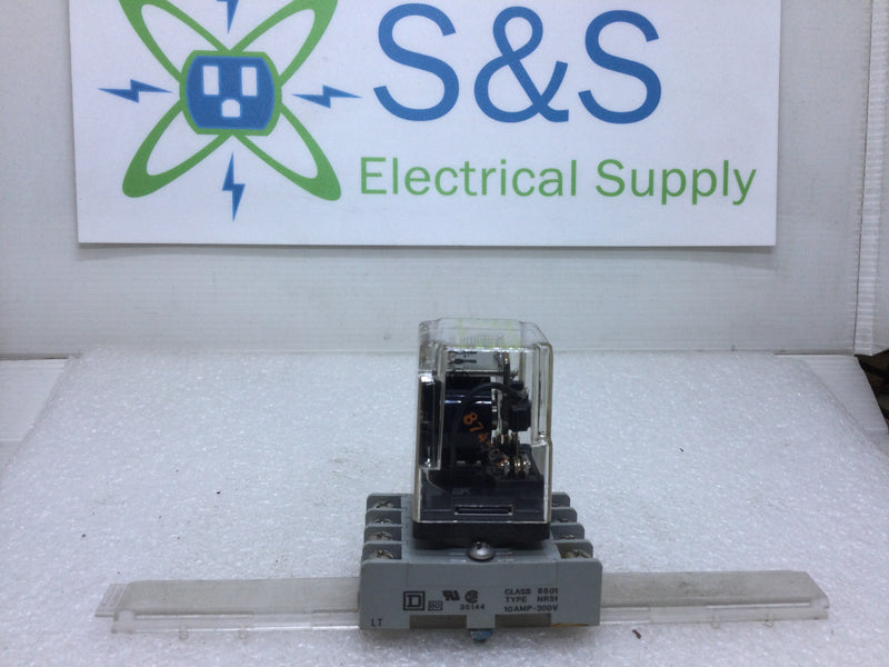 Square D KPD 12 General Purpose Relay 10 Amp 250VAC Class 8501 2PDT Coil 24VDC/ Includes Relay Socket Base 8 Pins 8501NR51 300V