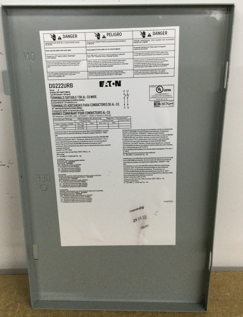 Eaton DG222URB General Safety Switch -  Door Only (8 5/8" x 14 1/4")