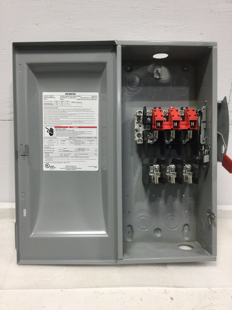 Siemens Fusible General Duty Safety Switch GF323N 100 Amp NEMA 1 240v 3-Pole 4-Wire