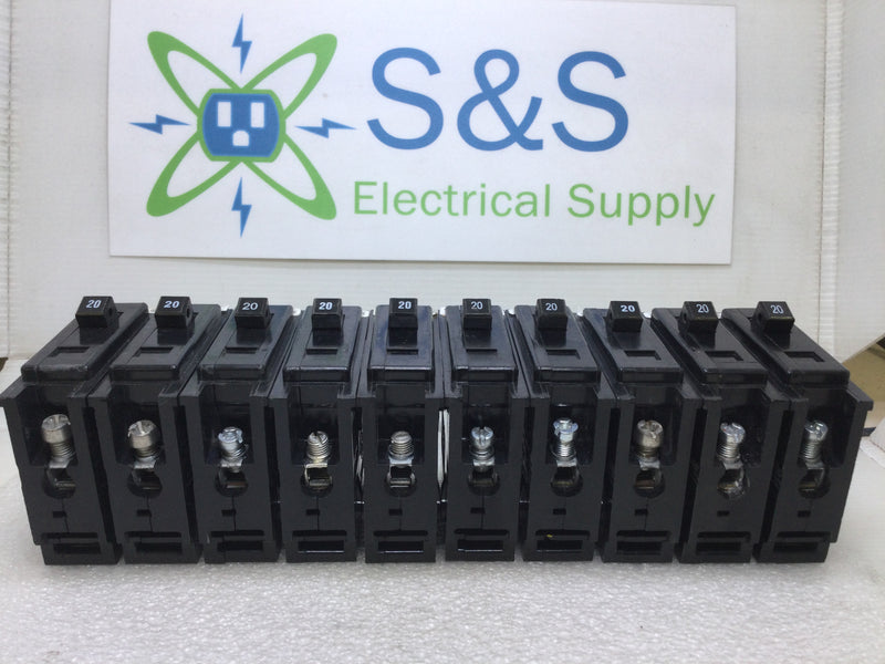 LOT OF 10 Eaton Cutler Hammer BAB1020 Type BA Quicklag Circuit Breakers BA120, BA1020
